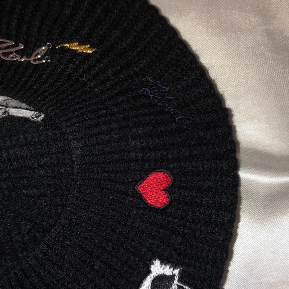 Karl Lagerfeld Paris Karl Icons Embroidered Knit Beret Color Black OS NWT - Picture 3 of 14